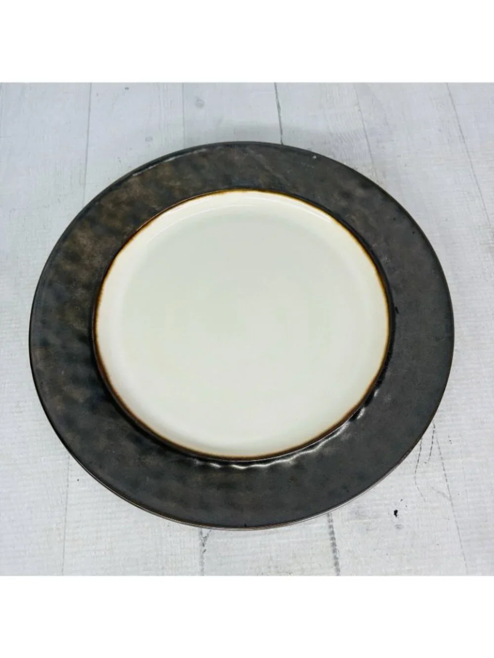 Cindy Crawford Metallic Bronze Hammer Rim Cream Ceramic Dinner Plates Set of 4